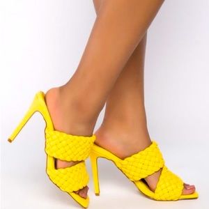 Azalea Wang Yellow Vegan Leather Woven High Heel Mules Sandals